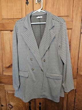 Maurices Black White Brown Houndstooth Double-Breasted Blazer Large